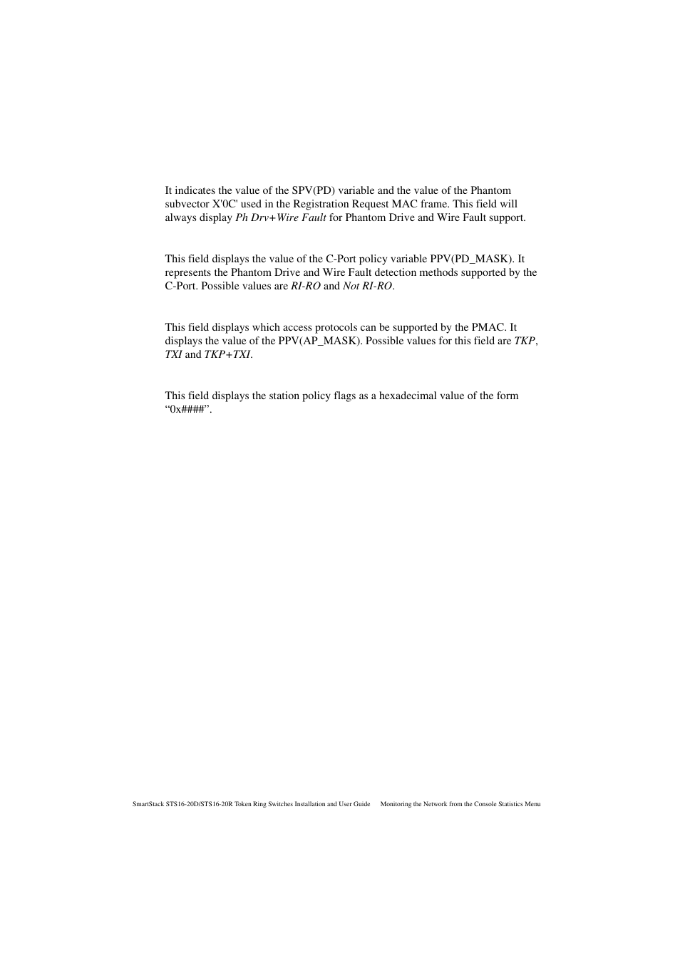 Cport phantom drive mask, Common access protocol mask, Common policy flags | Cabletron Systems STS16-20R User Manual | Page 190 / 258