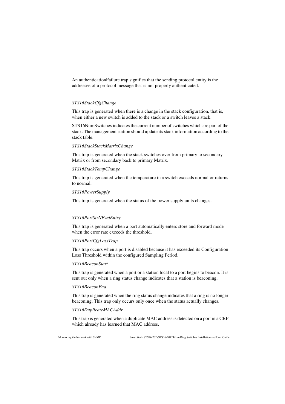 Enterprise specific traps - from sts16.mib, Per port traps | Cabletron Systems STS16-20R User Manual | Page 221 / 258