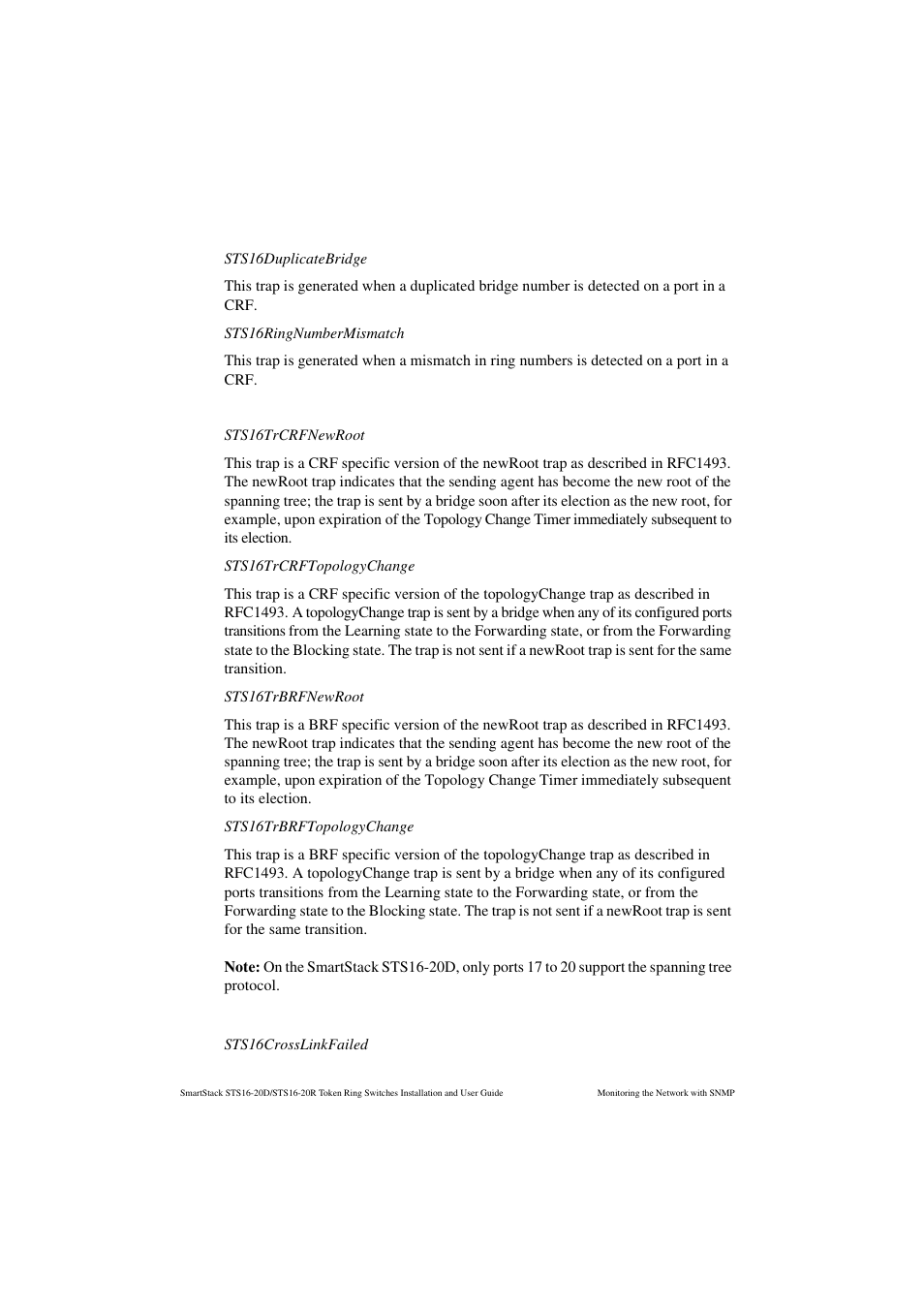 Traps for the spanning tree protocol, Traps for crosslinks | Cabletron Systems STS16-20R User Manual | Page 222 / 258