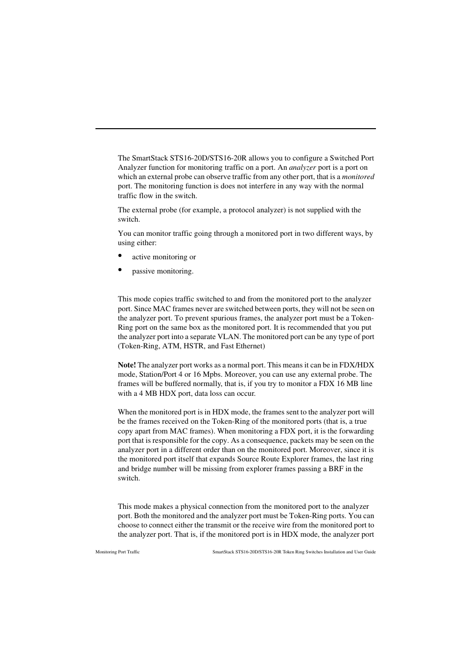 Monitoring port traffic, Active monitoring, Passive monitoring | Cabletron Systems STS16-20R User Manual | Page 225 / 258