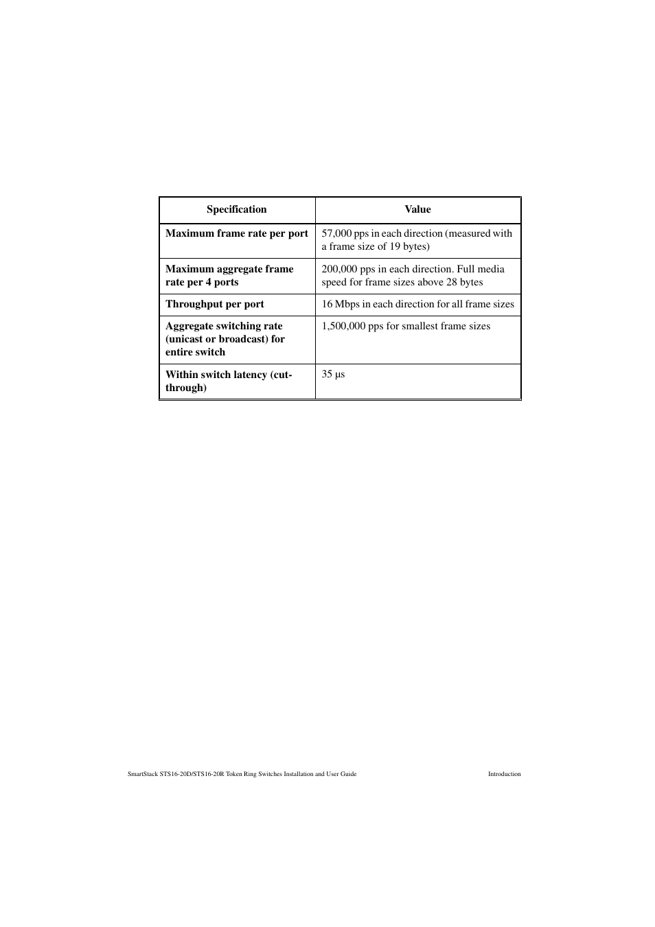 Performance, Table 6, Performance specifications | Cabletron Systems STS16-20R User Manual | Page 28 / 258