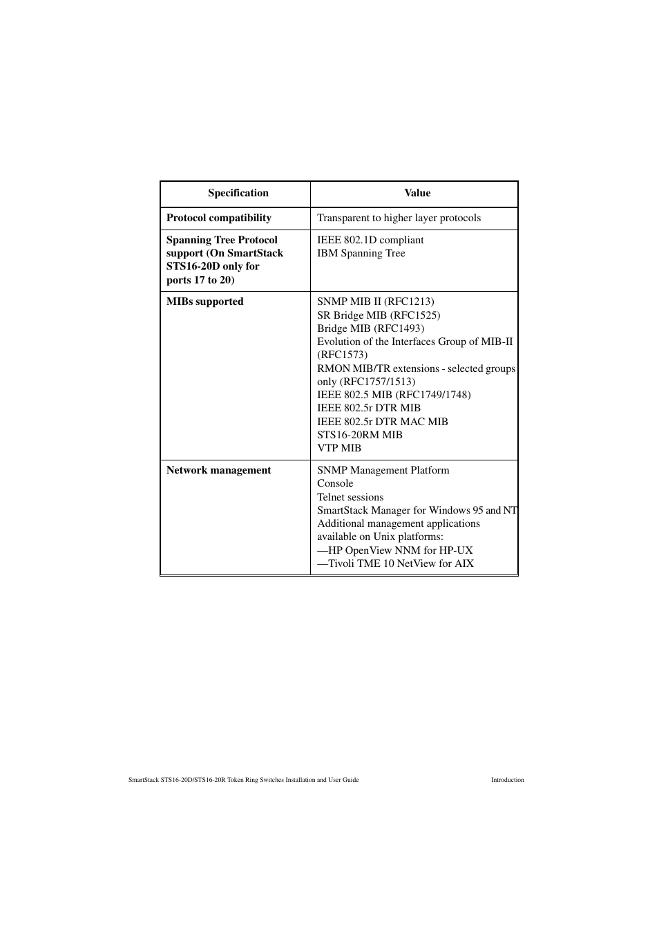 Table 7, Specifications of physical characteristics | Cabletron Systems STS16-20R User Manual | Page 30 / 258