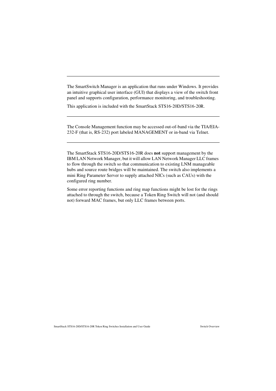Smartstack manager for windows, Telnet management and vt100 management (console), Ibm lan network manager | Cabletron Systems STS16-20R User Manual | Page 50 / 258
