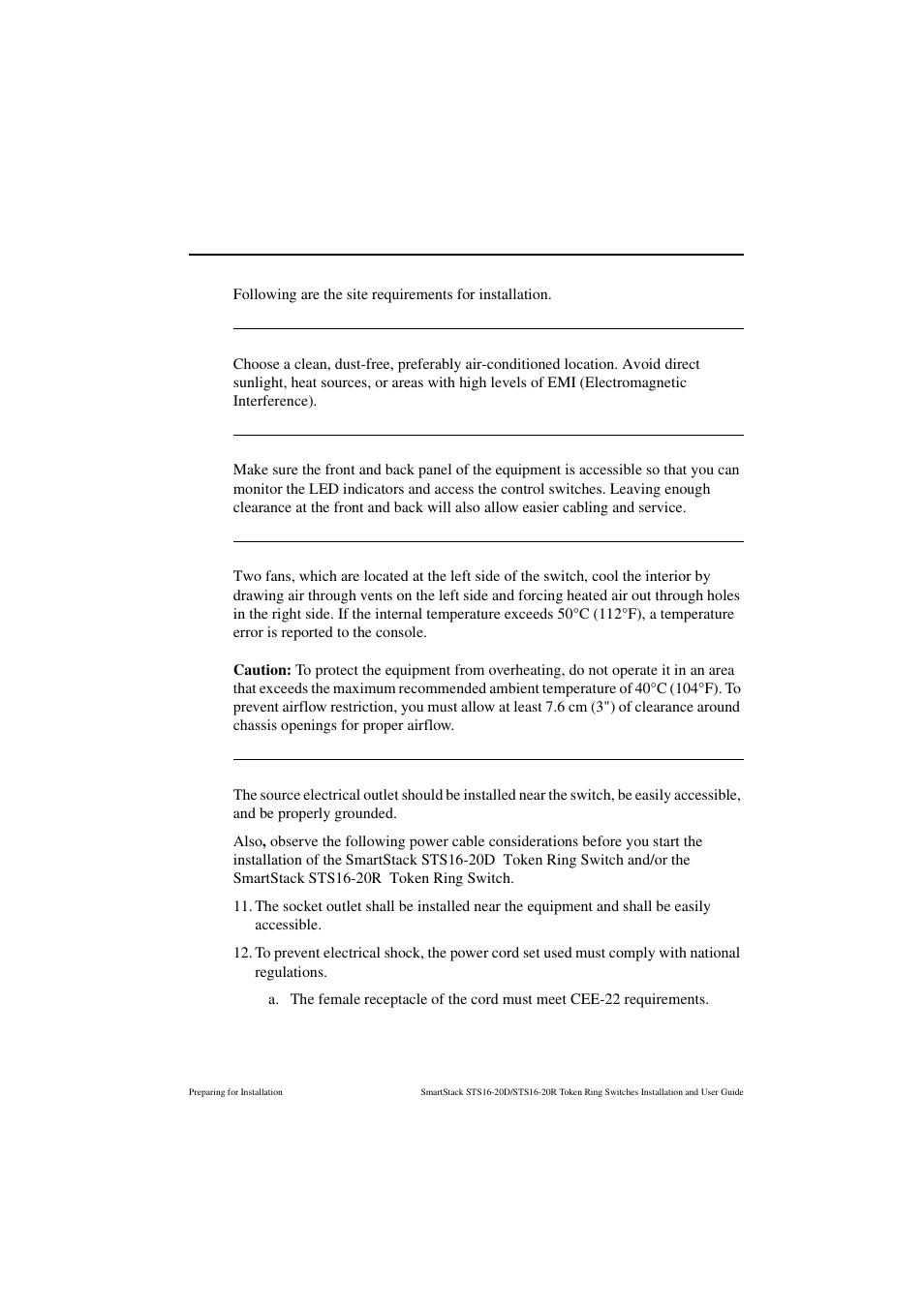 Site requirements, Environment, Chassis accessibility | Cooling and airflow, Power | Cabletron Systems STS16-20R User Manual | Page 57 / 258