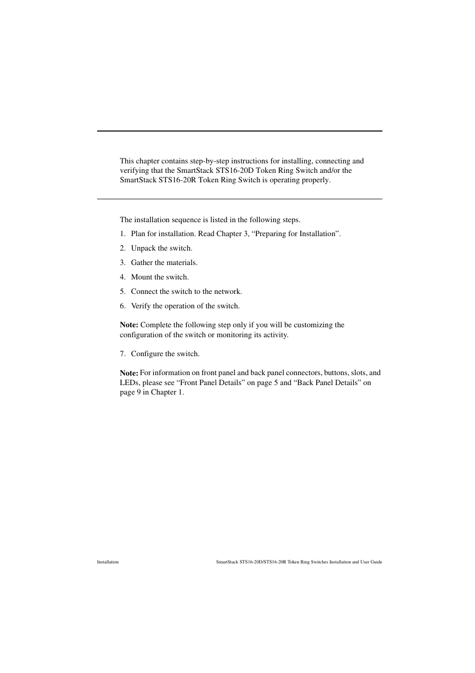 Installation, Installation summary | Cabletron Systems STS16-20R User Manual | Page 69 / 258