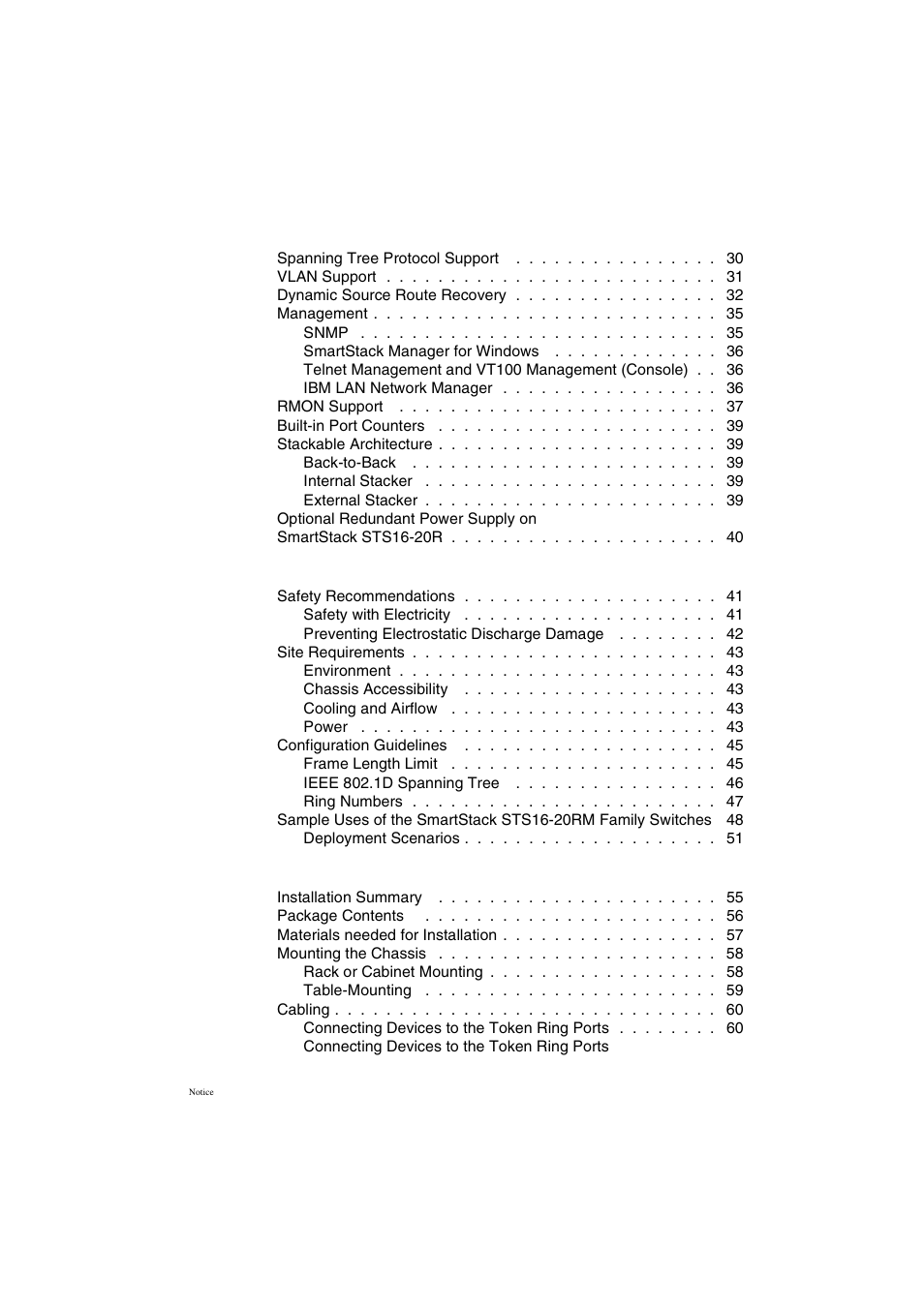 Preparing for installation 41, Installation 55 | Cabletron Systems STS16-20R User Manual | Page 7 / 258