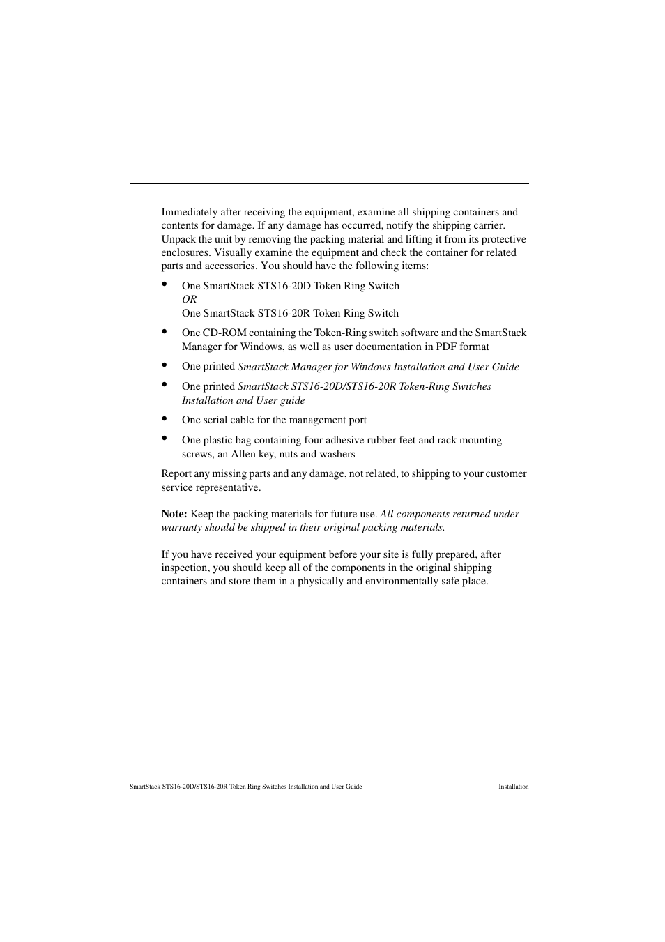 Package contents | Cabletron Systems STS16-20R User Manual | Page 70 / 258