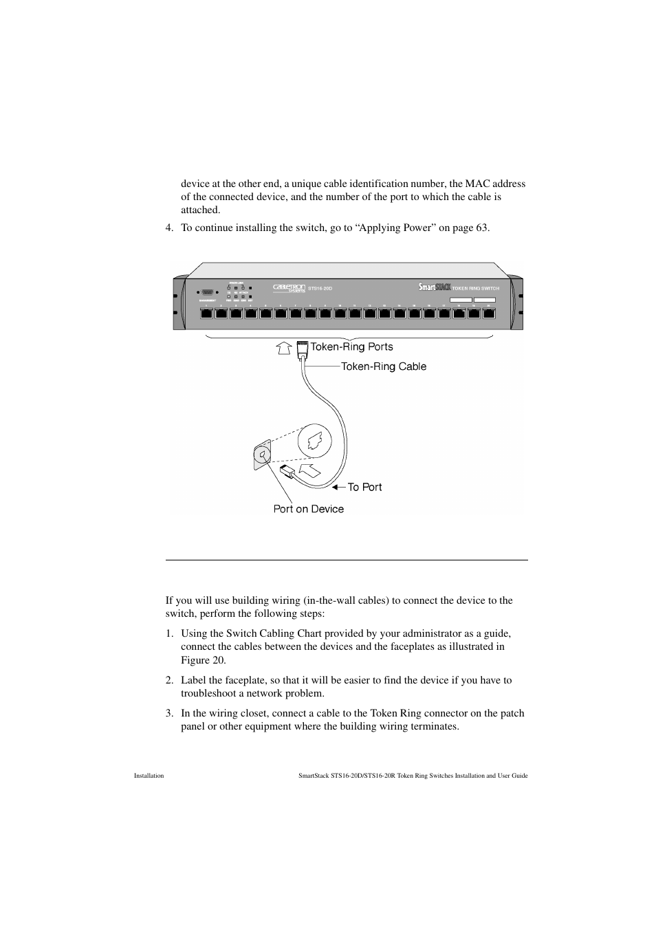Using building wiring, Crosslink, Figure 19. connecting devices to token ring ports | Figure 19. no | Cabletron Systems STS16-20R User Manual | Page 75 / 258