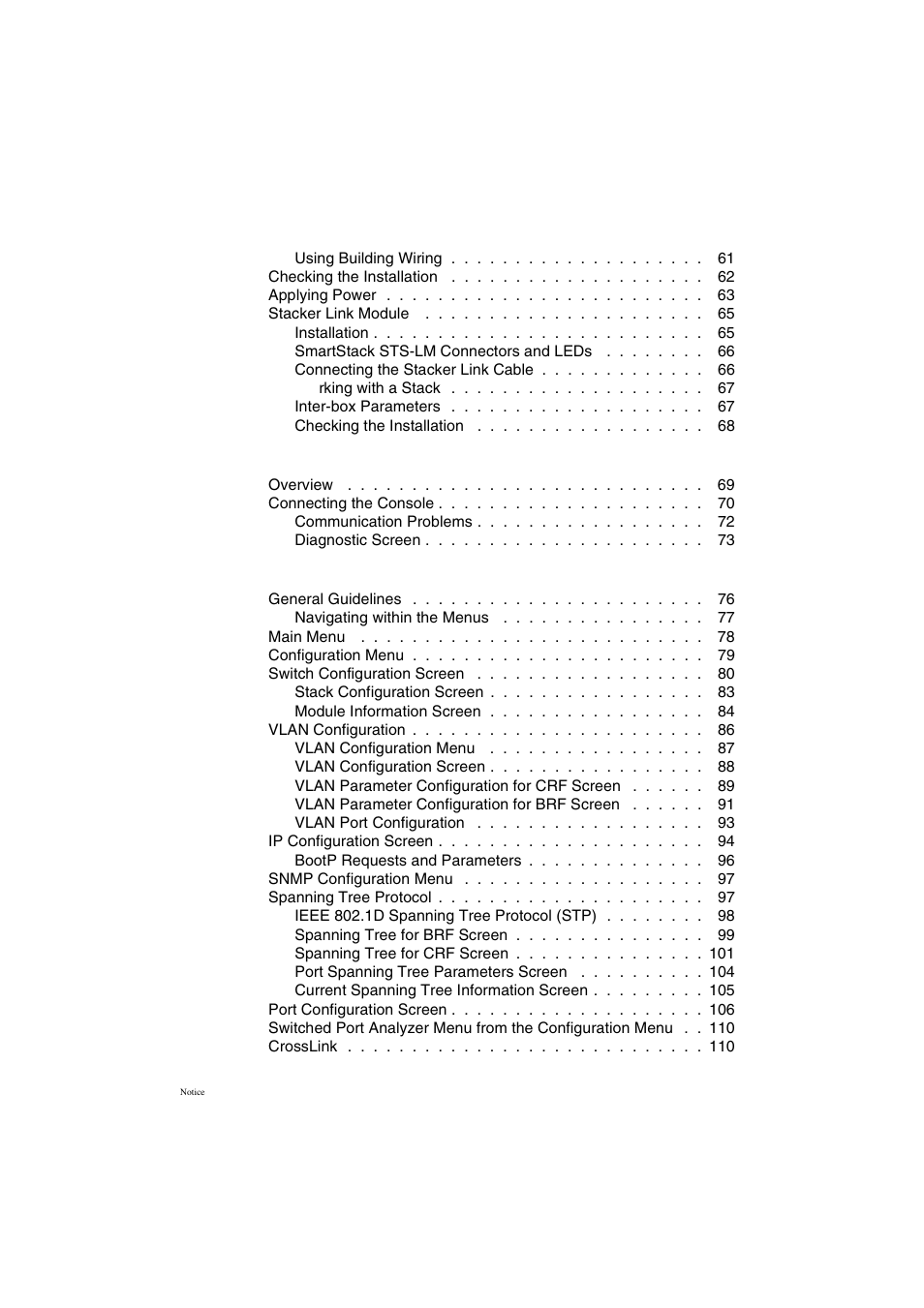 Accessing switch management 69, Switch configuration 75 | Cabletron Systems STS16-20R User Manual | Page 8 / 258