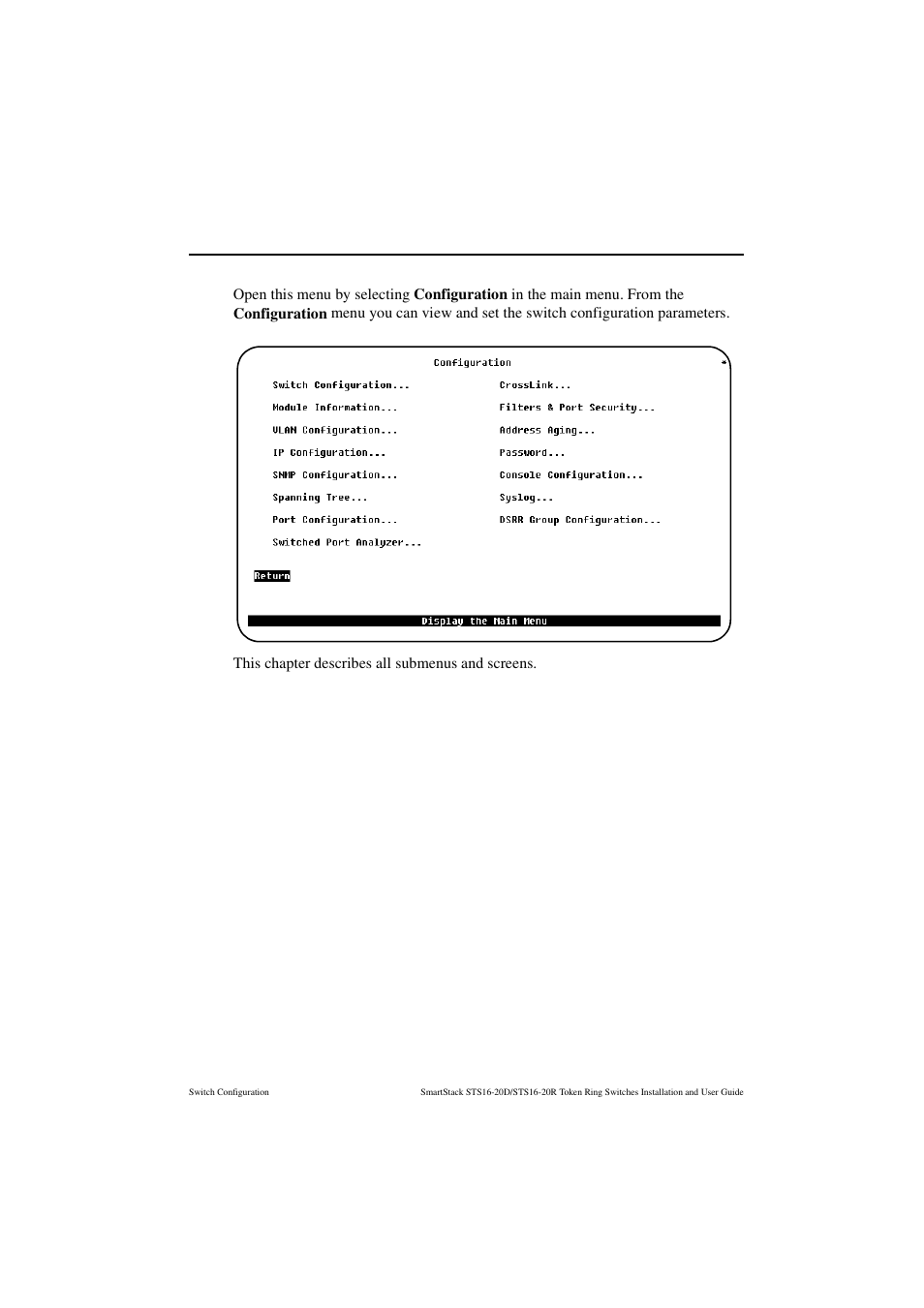 Configuration menu | Cabletron Systems STS16-20R User Manual | Page 93 / 258