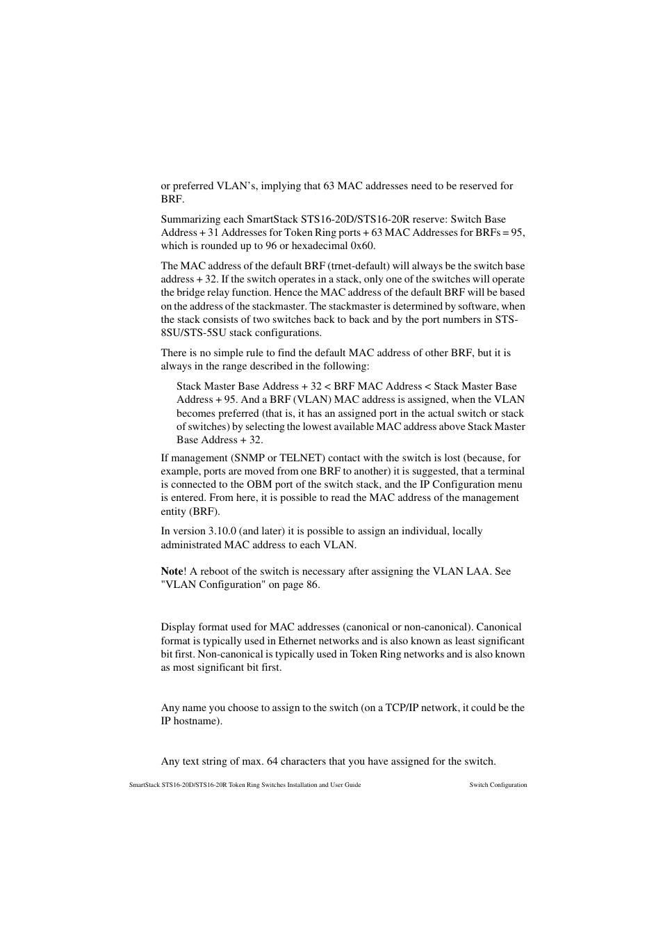 Address format, System name, System location | Cabletron Systems STS16-20R User Manual | Page 96 / 258