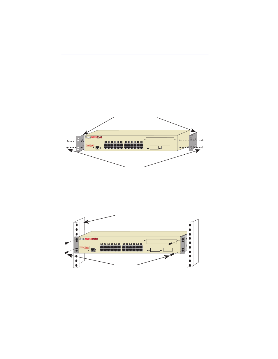Figure 3-3 installing the rackmount brackets, Reset, Screws (4) rackmount brackets (2) | Screws (4) 19-inch rack | Cabletron Systems 2E43-27R User Manual | Page 32 / 164