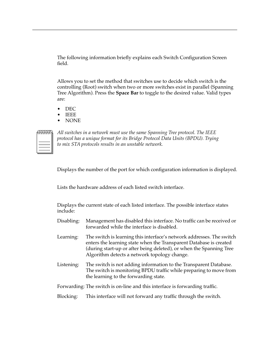 Switch configuration screen fields | Cabletron Systems 9E428-12 User Manual | Page 10 / 18