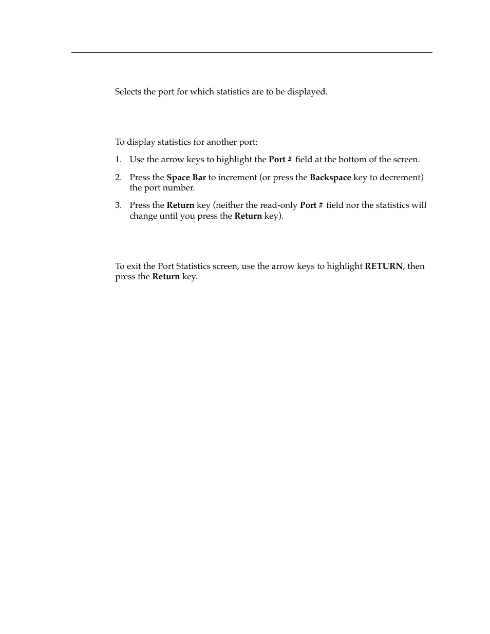 Displaying statistics for another port, Exiting the port statistics screen | Cabletron Systems 9E428-12 User Manual | Page 15 / 18