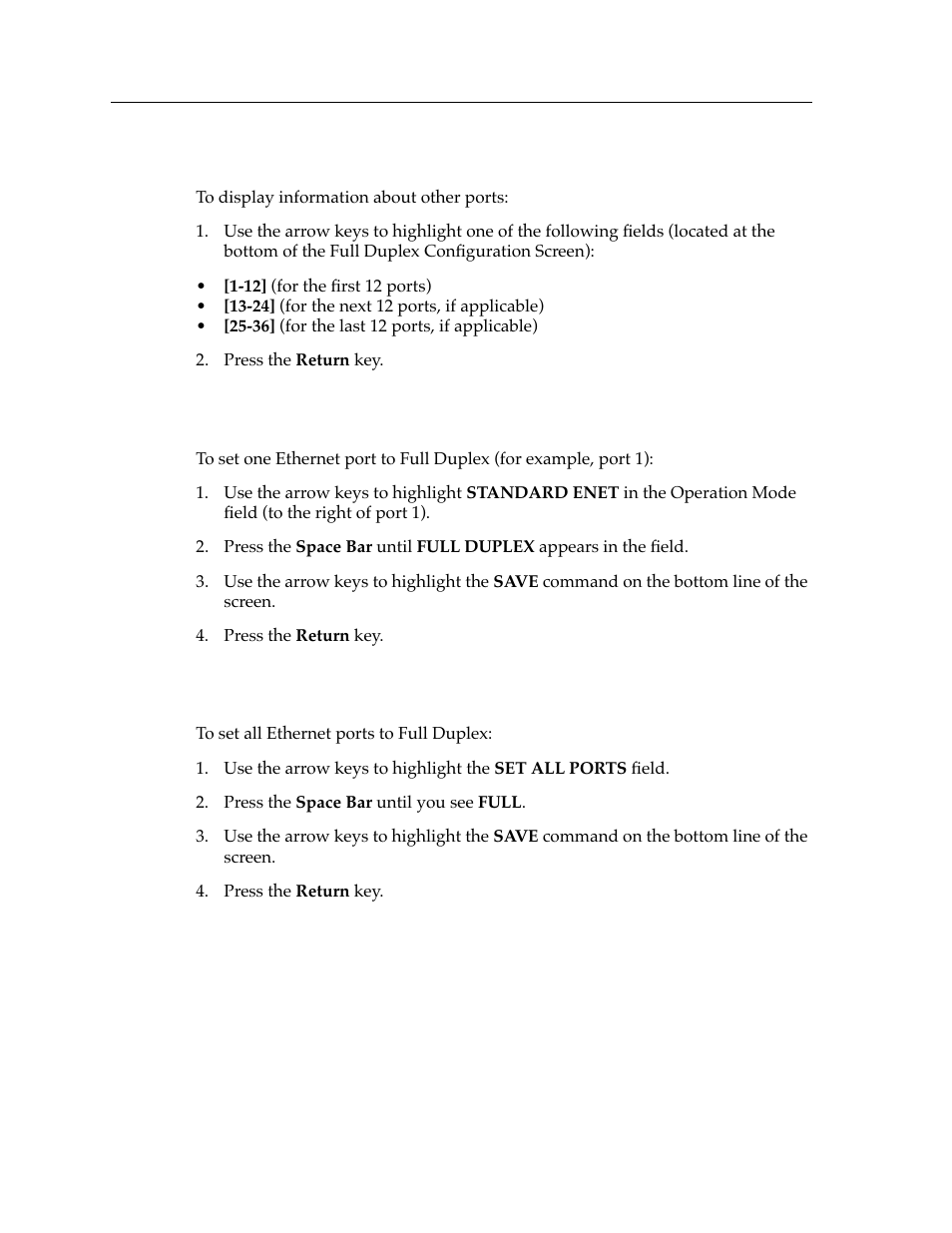 Displaying information about other ports, Setting one ethernet port to full duplex, Setting all ethernet ports to full duplex | Cabletron Systems 9E428-12 User Manual | Page 8 / 18