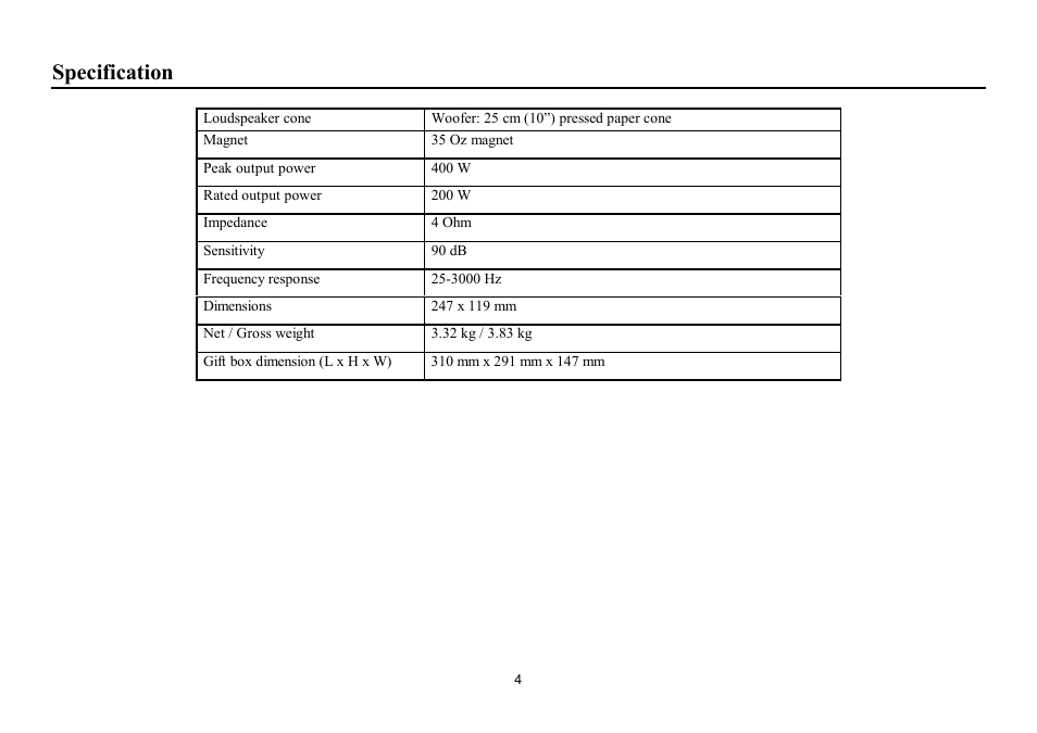 Specification | Hyundai H-CSP106 User Manual | Page 4 / 7