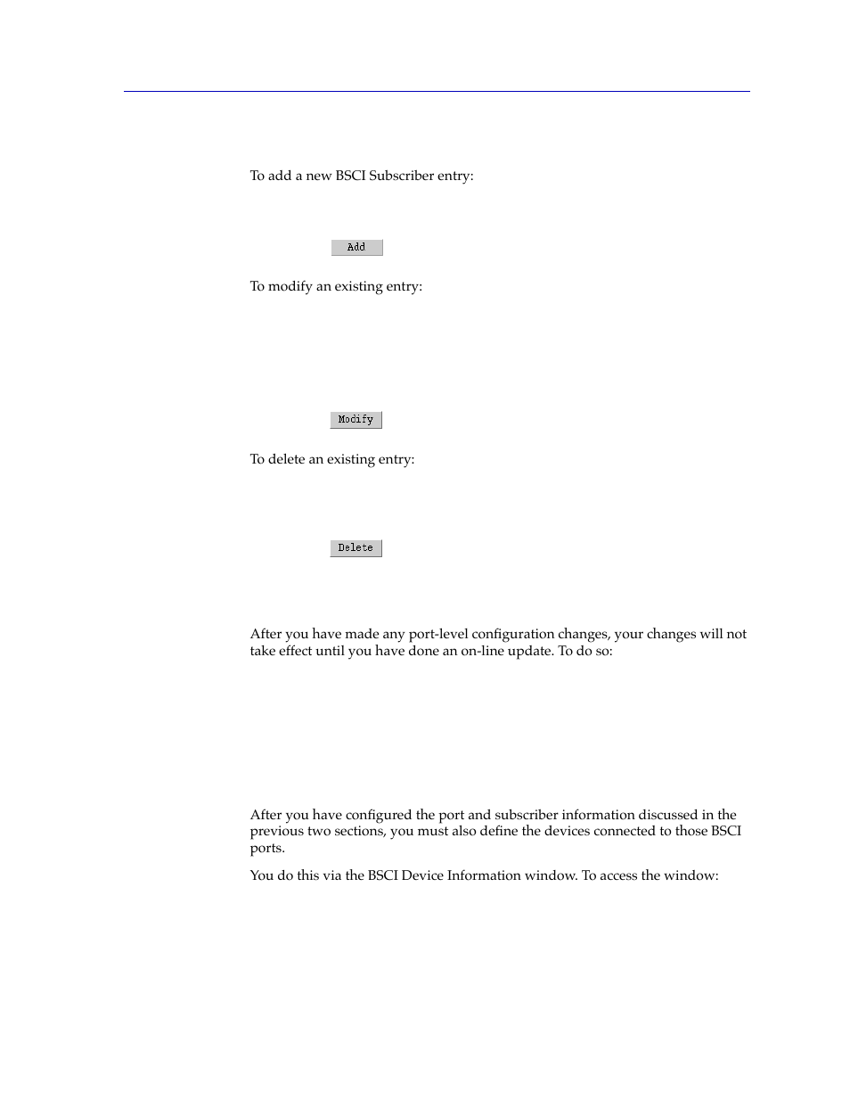 Adding or modifying bsci subscriber information, Applying port-level changes, Configuring bsci devices | Conþguring bsci devices -9, Conþguring bsci devices, Ed in the bsci device information window (see, Conþguring bsci, Devices | Cabletron Systems SPECTRUM FRX6000 User Manual | Page 165 / 232