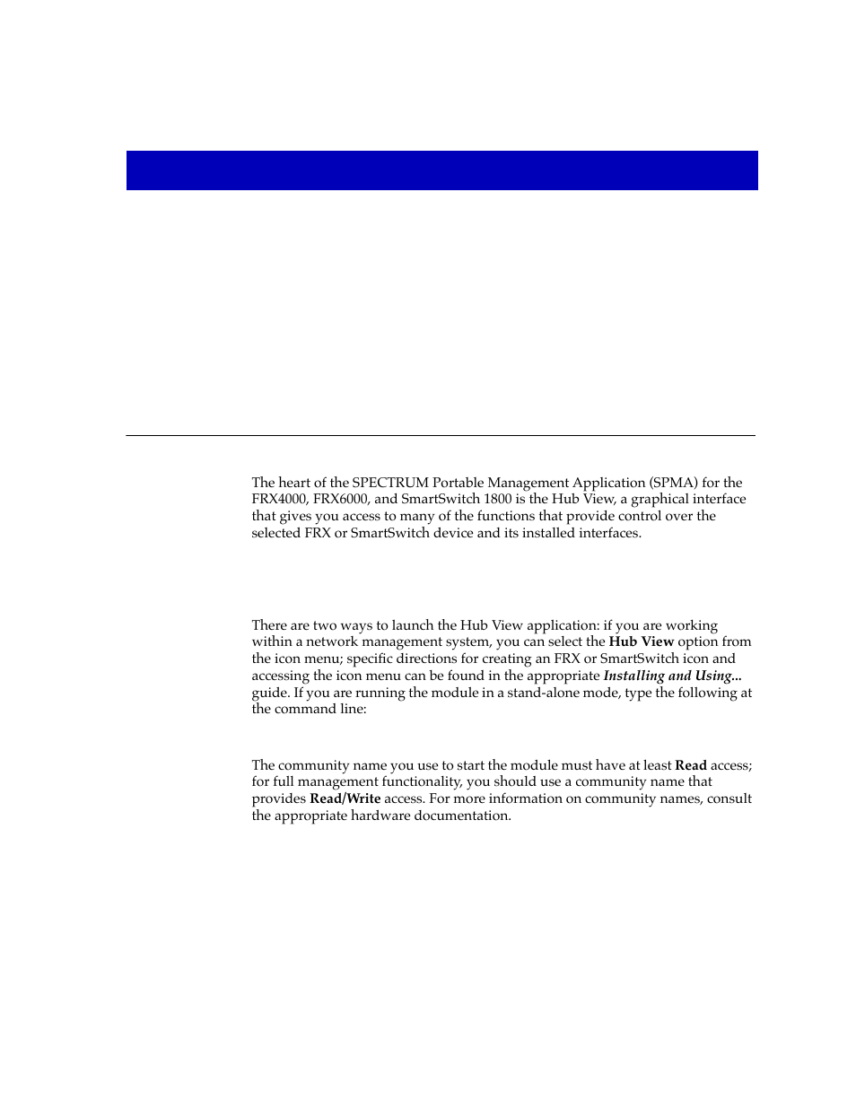 Using the frx4000, frx6000, and smartswitch 1800 h, Using the hub view, Chapter 2 | Using the hub view -1 | Cabletron Systems SPECTRUM FRX6000 User Manual | Page 17 / 232