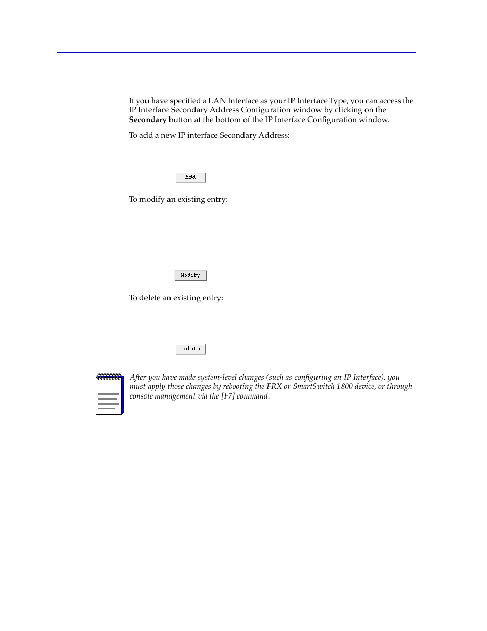 Adding or modifying secondary addresses, Adding or modifying secondary addresses -12, Adding or modifying secondary | Addresses, Then, modify the | Cabletron Systems SPECTRUM FRX6000 User Manual | Page 180 / 232