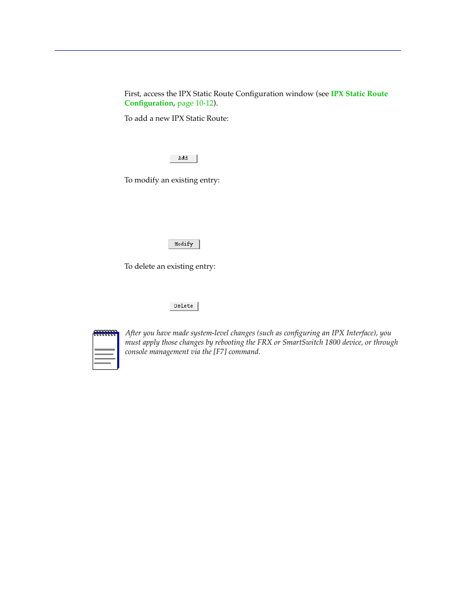 Adding or modifying ipx static routes, Adding or modifying ipx static routes -14 | Cabletron Systems SPECTRUM FRX6000 User Manual | Page 194 / 232