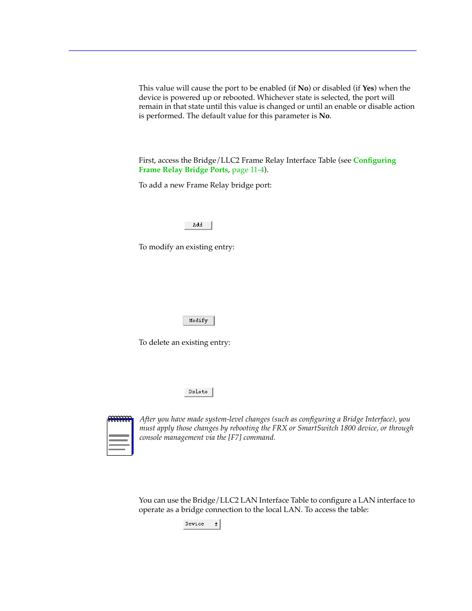 Adding or modifying frame relay bridge ports, Configuring lan bridge ports, Adding or modifying frame relay bridge ports -7 | Conþguring lan bridge ports -7 | Cabletron Systems SPECTRUM FRX6000 User Manual | Page 201 / 232