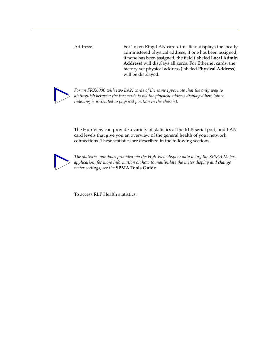 Viewing statistics, Rlp health, Viewing statistics -24 | Rlp health -24 | Cabletron Systems SPECTRUM FRX6000 User Manual | Page 40 / 232