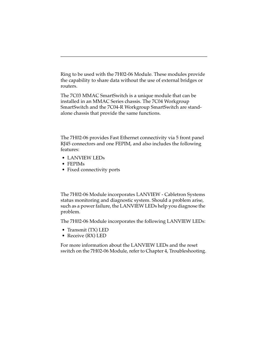 3 features, 1 lanview leds, 3 features -4 | 1 lanview leds -4 | Cabletron Systems 7H02-06 User Manual | Page 12 / 36