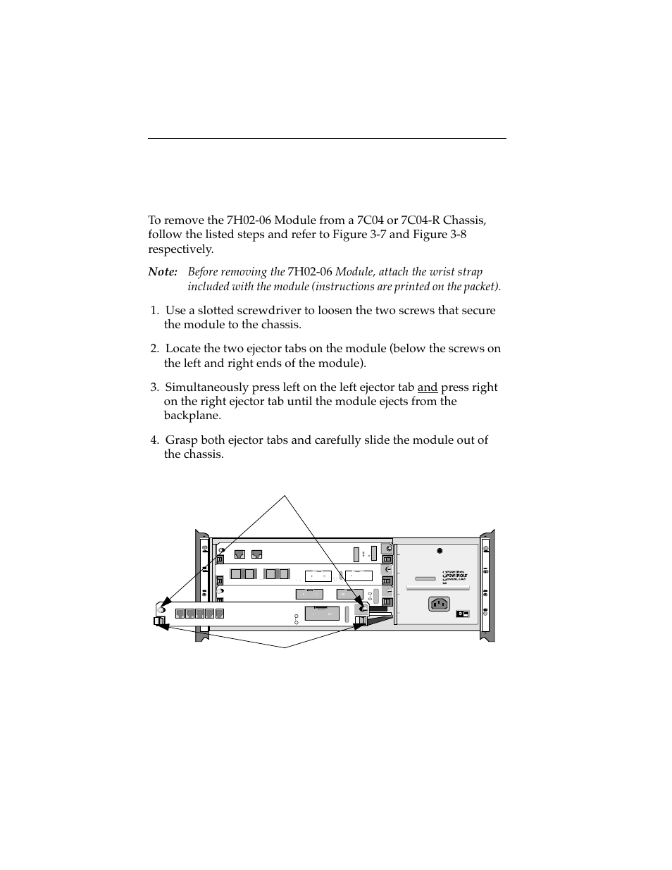 4 removing the 7h02-06 module from a 7c04 or, 4 removing the 7h02-06 module from a 7c04 | Cabletron Systems 7H02-06 User Manual | Page 26 / 36