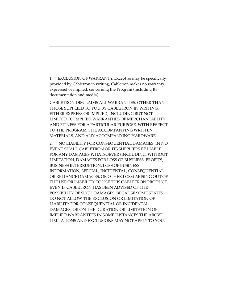 Exclusion of warranty and disclaimer of liability | Cabletron Systems 7H02-06 User Manual | Page 6 / 36