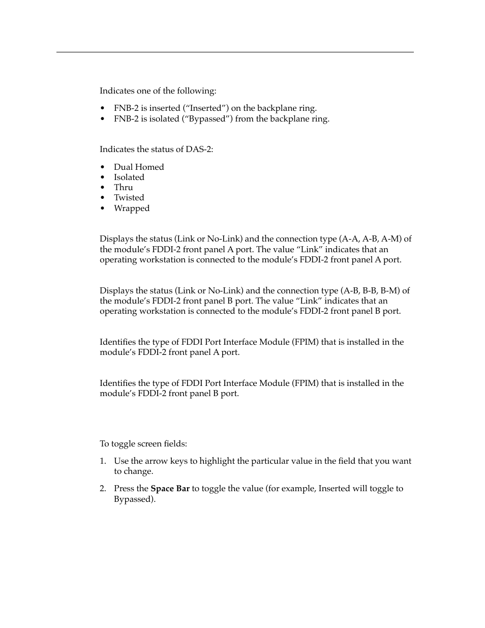 Toggling screen fields | Cabletron Systems 9F206-02 User Manual | Page 8 / 10