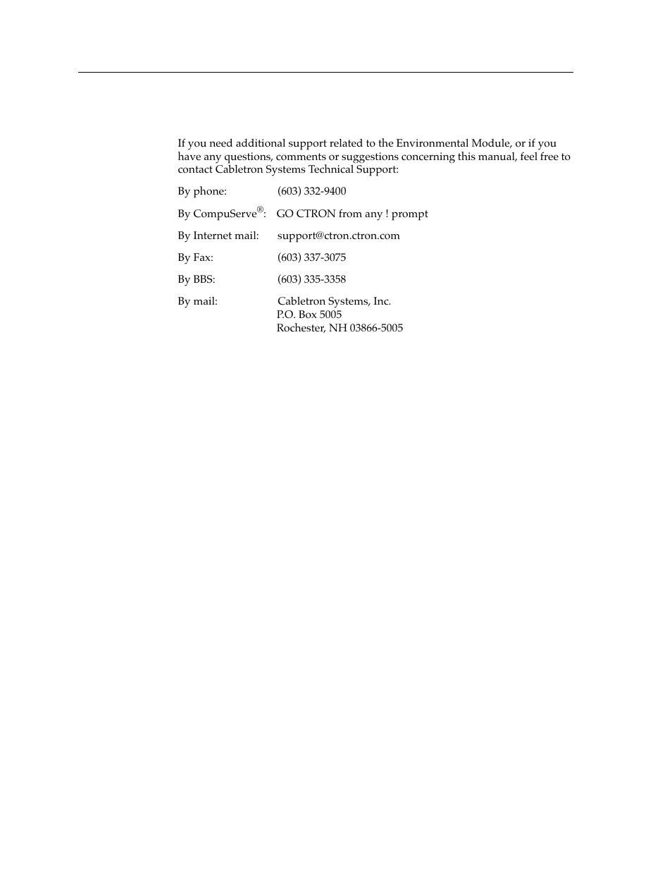 Getting help | Cabletron Systems Environmental Module TM 9C300-1 User Manual | Page 10 / 50