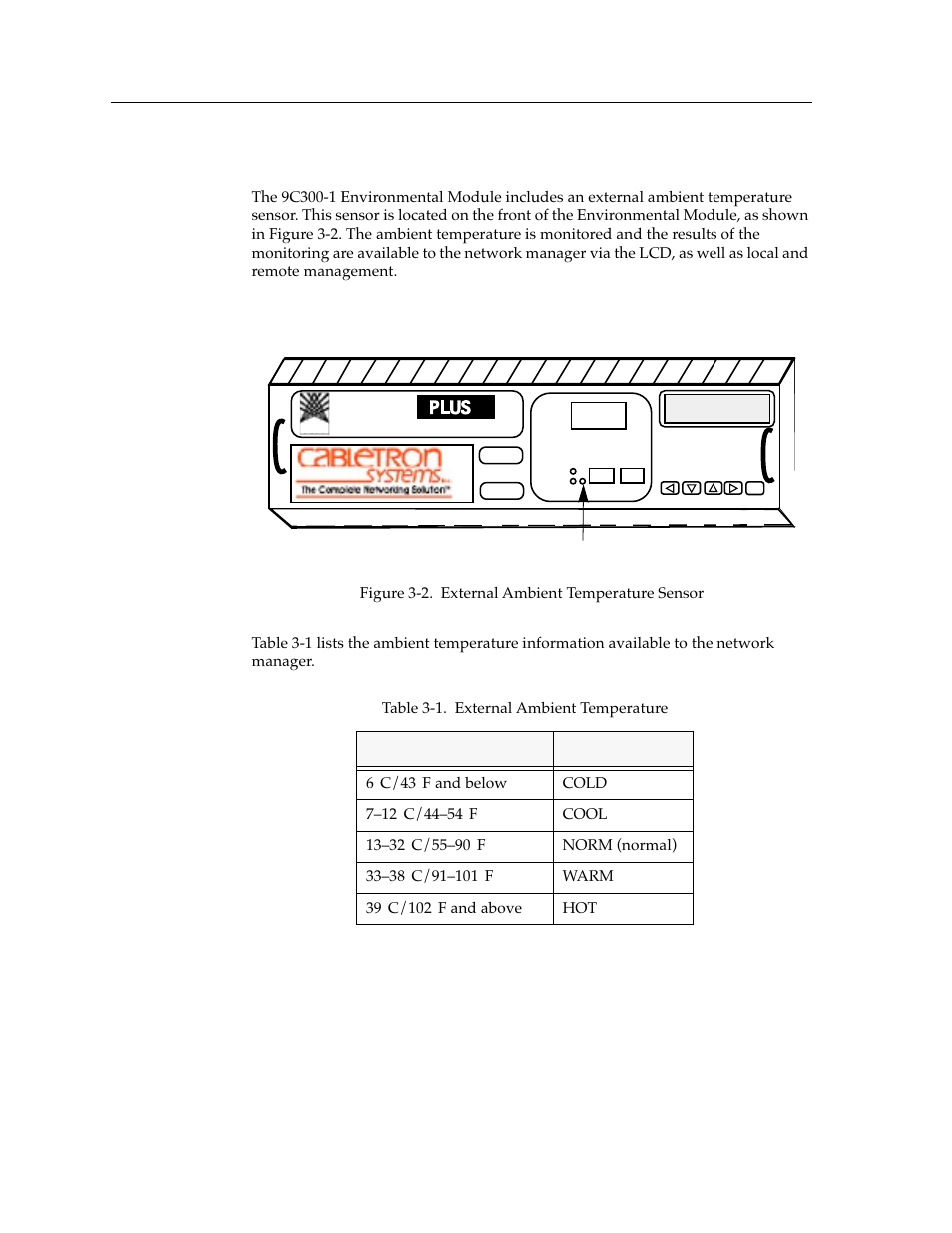 External ambient temperature, Mmac | Cabletron Systems Environmental Module TM 9C300-1 User Manual | Page 14 / 50