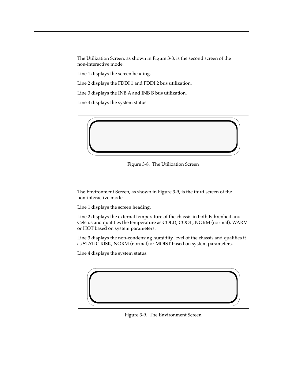 The utilization screen, The environment screen | Cabletron Systems Environmental Module TM 9C300-1 User Manual | Page 22 / 50