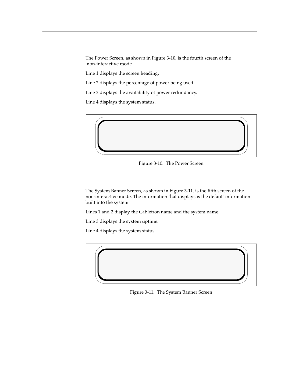 The power screen, The system banner screen | Cabletron Systems Environmental Module TM 9C300-1 User Manual | Page 23 / 50