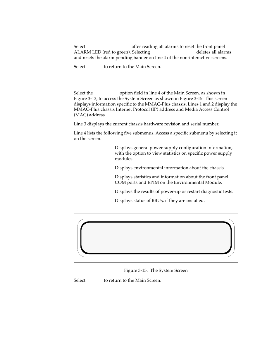 The system screen | Cabletron Systems Environmental Module TM 9C300-1 User Manual | Page 26 / 50