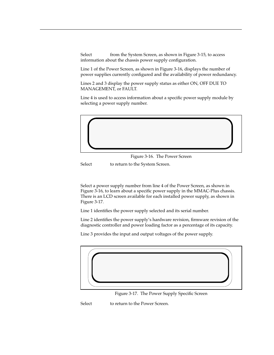 The power screen, The power supply specific screen | Cabletron Systems Environmental Module TM 9C300-1 User Manual | Page 27 / 50
