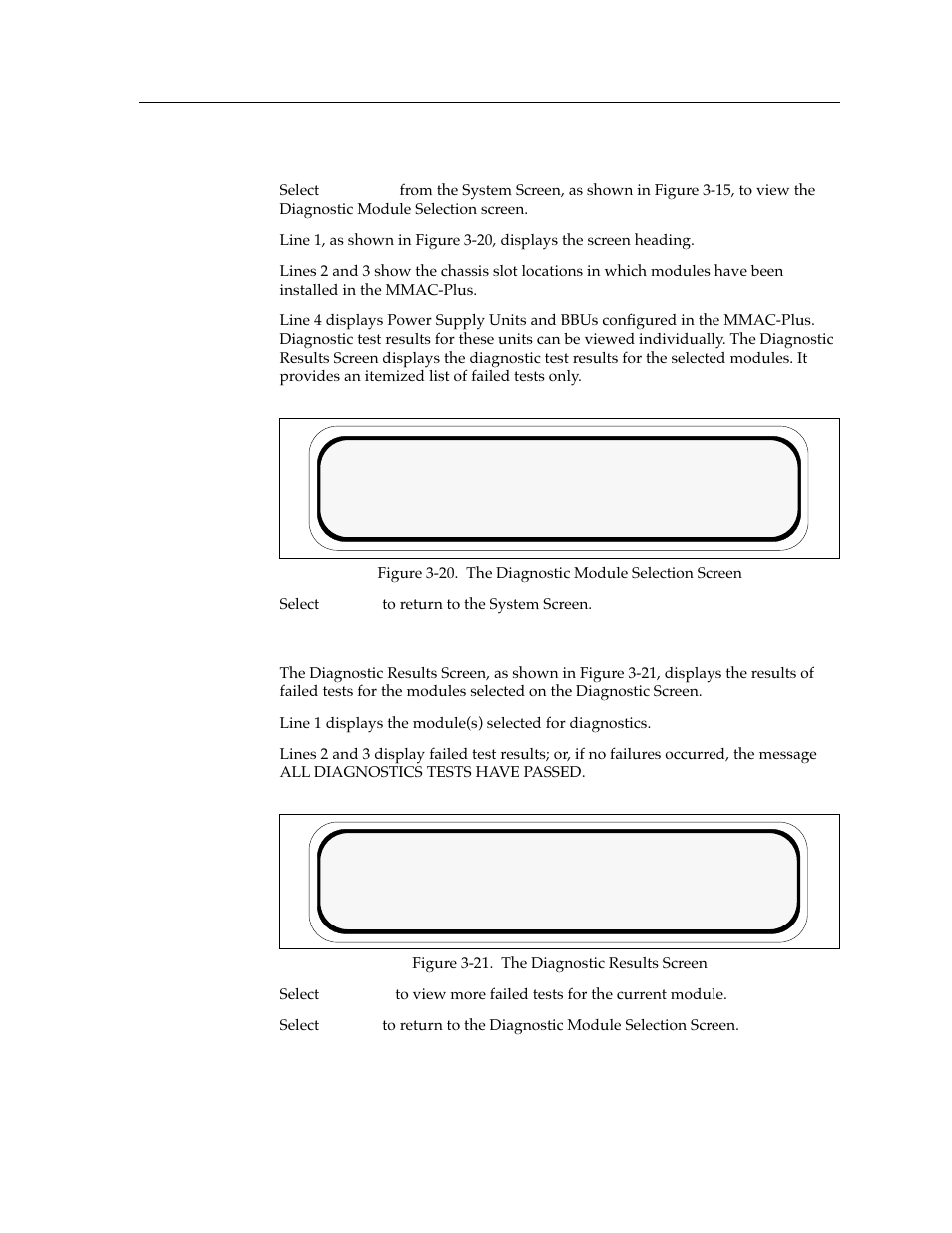 The diagnostic module selection screen, The diagnostic results screen | Cabletron Systems Environmental Module TM 9C300-1 User Manual | Page 29 / 50