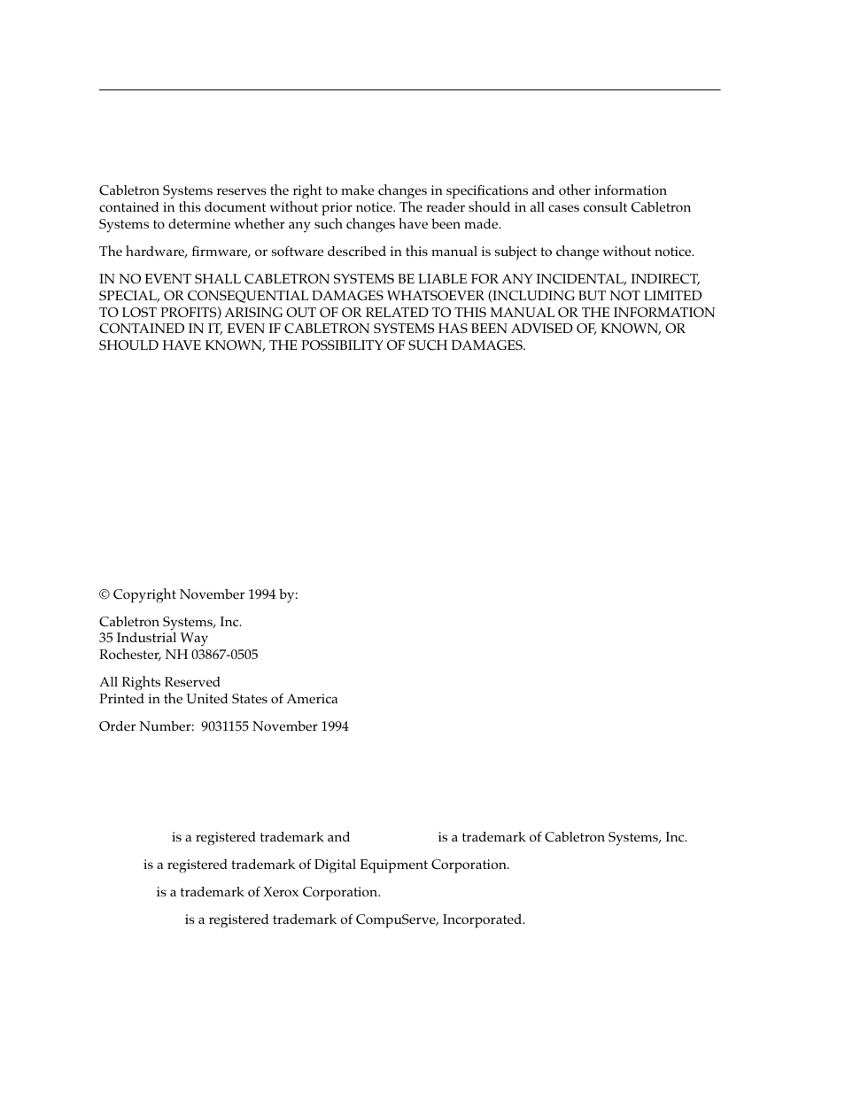 Notice | Cabletron Systems Environmental Module TM 9C300-1 User Manual | Page 3 / 50