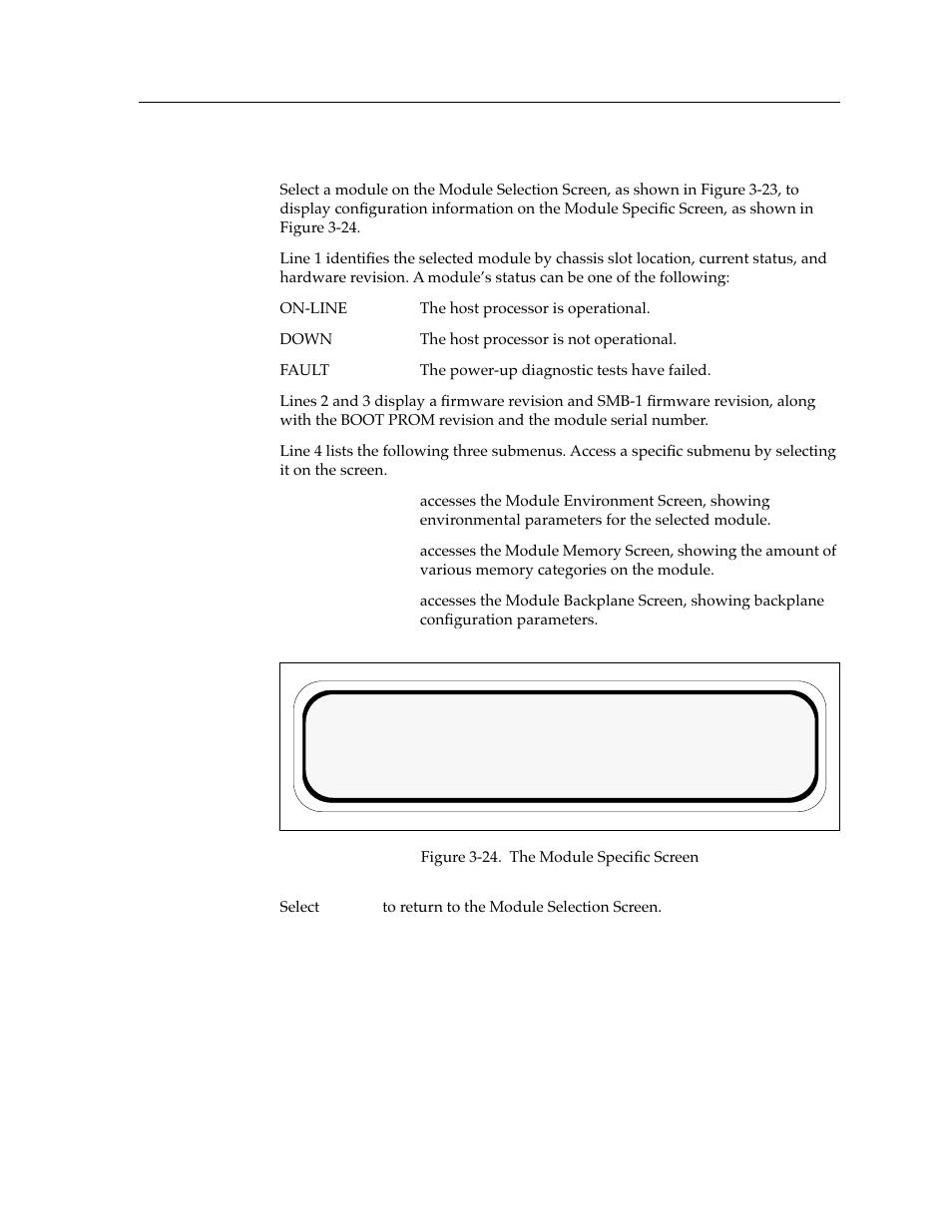 The module specific screen | Cabletron Systems Environmental Module TM 9C300-1 User Manual | Page 31 / 50