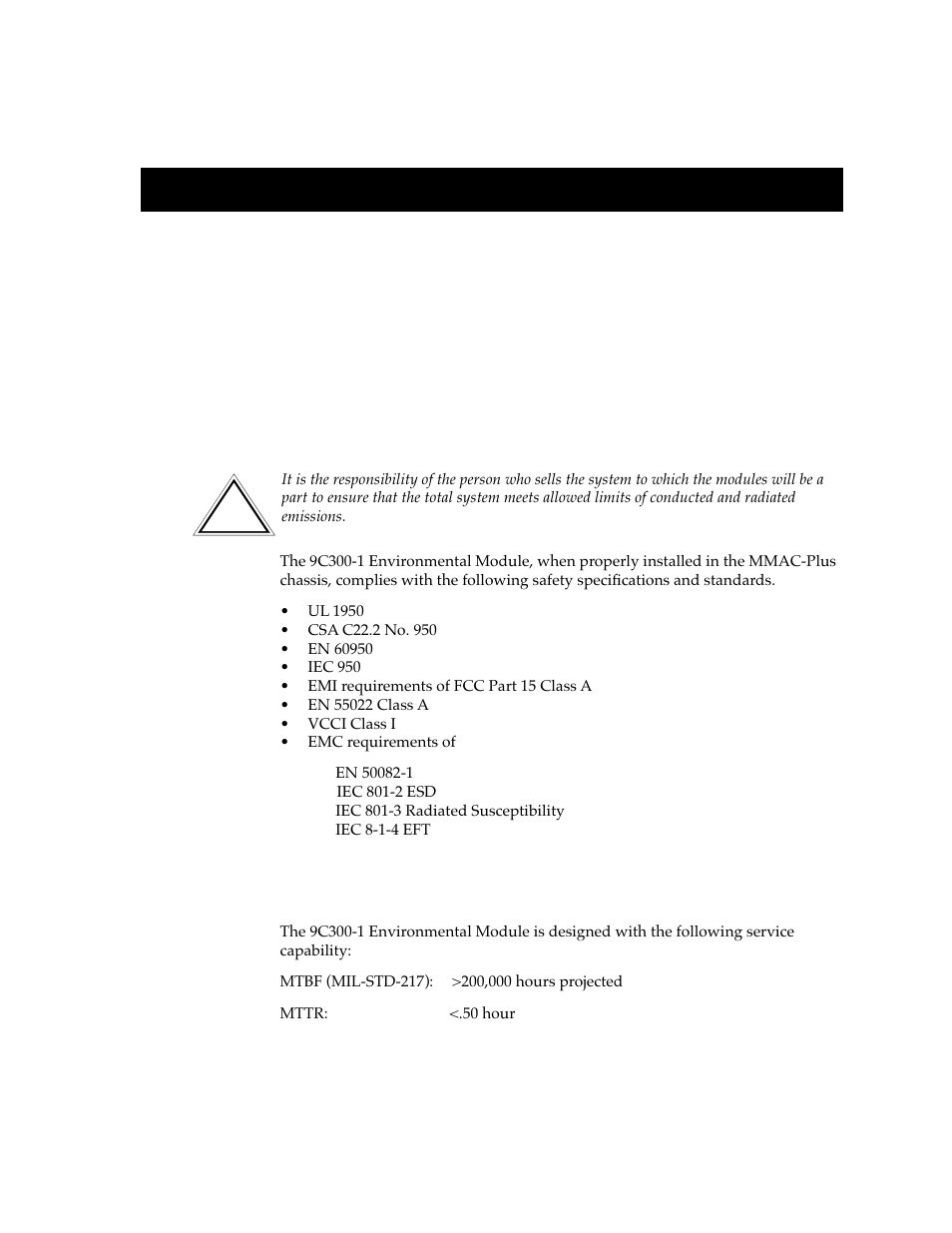 Specifications, Safety, Service | Chapter 4 | Cabletron Systems Environmental Module TM 9C300-1 User Manual | Page 37 / 50