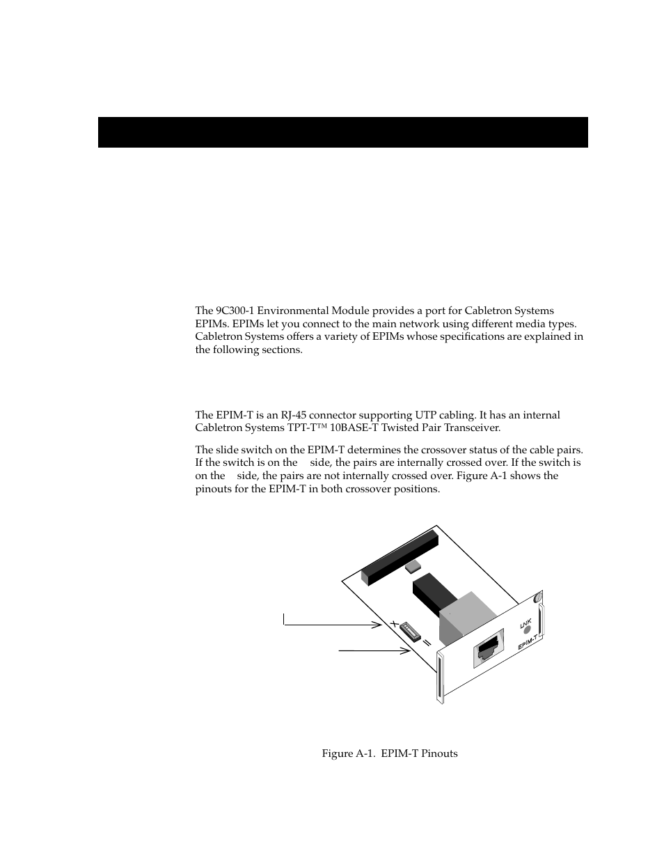 Epim specifications, Epim-t, Introduction | Appendix a | Cabletron Systems Environmental Module TM 9C300-1 User Manual | Page 39 / 50