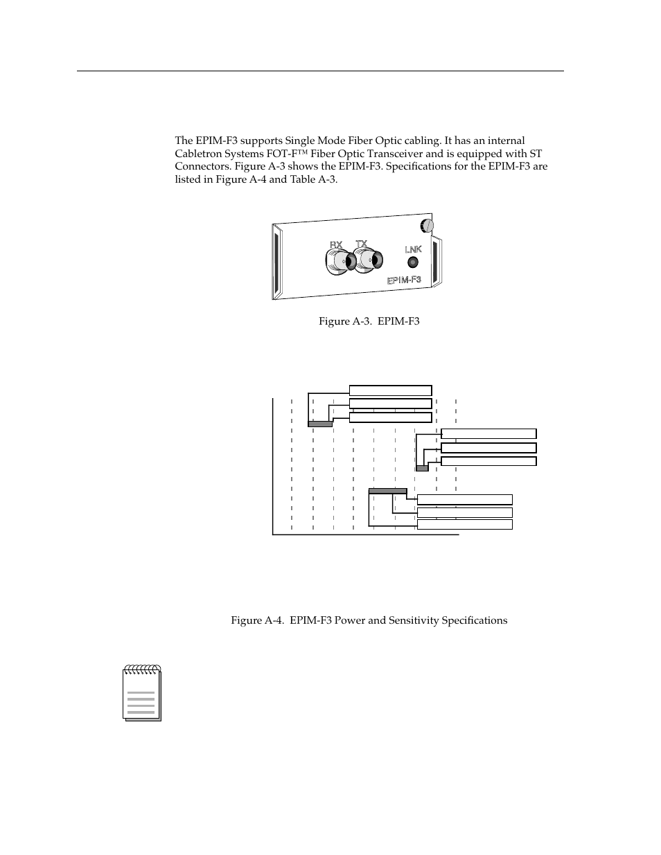 Epim-f3, Epim specifications a-4 | Cabletron Systems Environmental Module TM 9C300-1 User Manual | Page 42 / 50