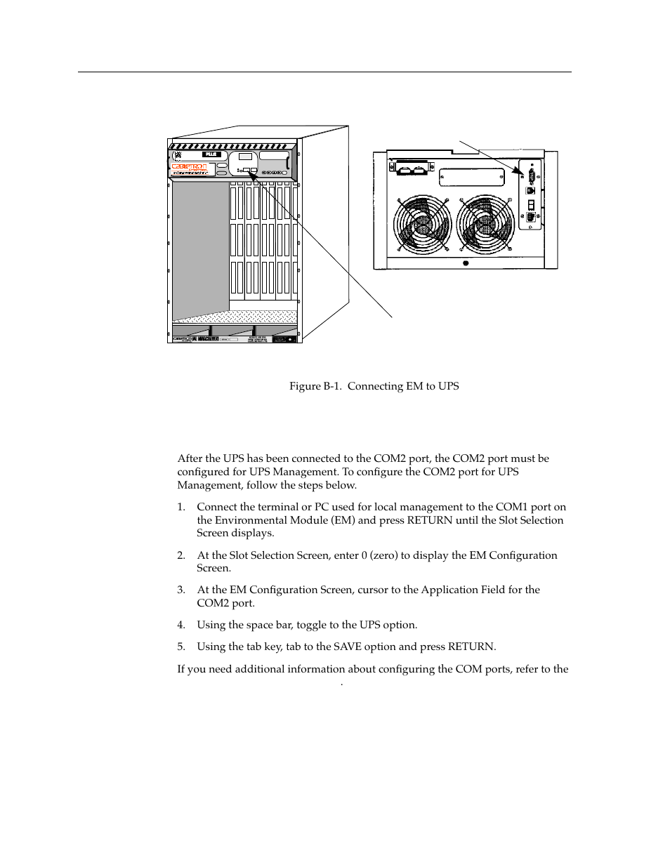 Configuring com port for ups | Cabletron Systems Environmental Module TM 9C300-1 User Manual | Page 48 / 50