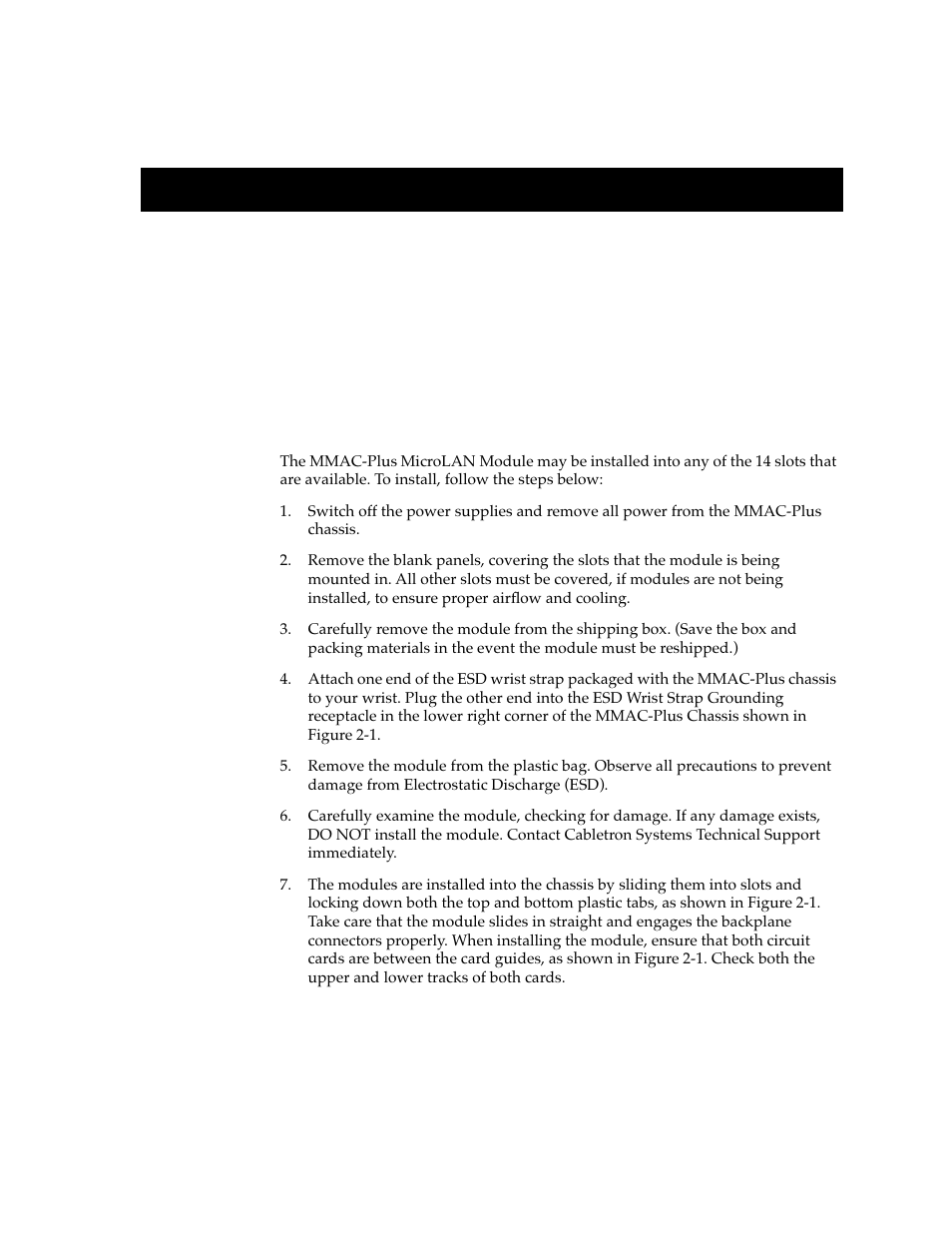 Installation, Installing the microlan module, Chapter 2 | Cabletron Systems MMAC-Plus 9T122-24 User Manual | Page 10 / 27