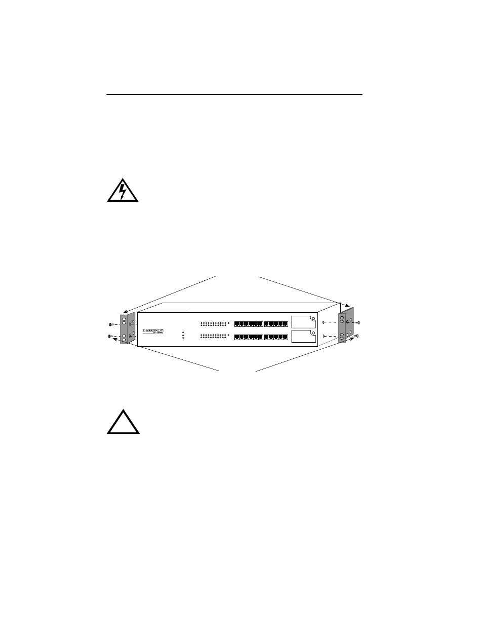 Figure 4-3 installing the rack mounting brackets, Screws (4) rack mounting brackets (2) | Cabletron Systems SEH100TX-22 User Manual | Page 28 / 52