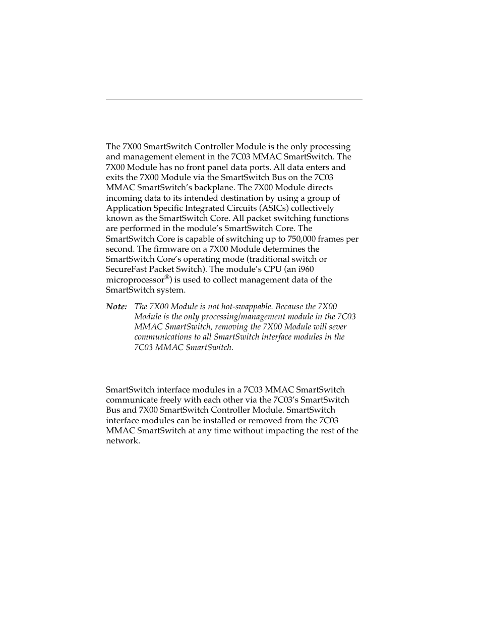 1 7x00 smartswitch controller module, 2 smartswitch interface modules | Cabletron Systems 7C03 MMAC User Manual | Page 10 / 16