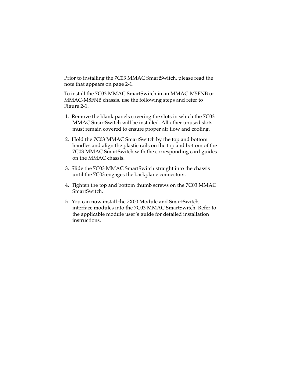2 installing the 7c03 mmac smartswitch | Cabletron Systems 7C03 MMAC User Manual | Page 14 / 16