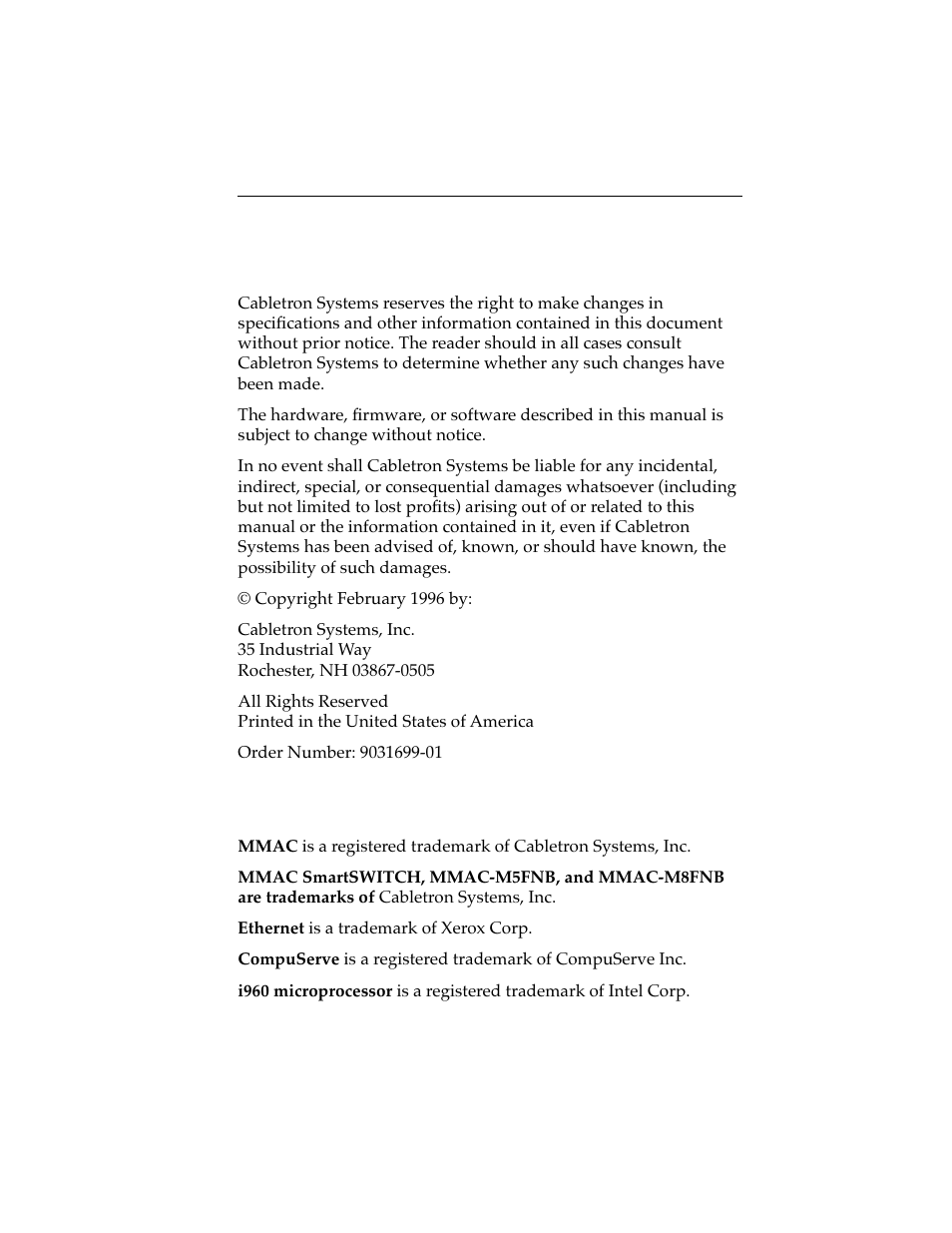 Notice | Cabletron Systems 7C03 MMAC User Manual | Page 2 / 16