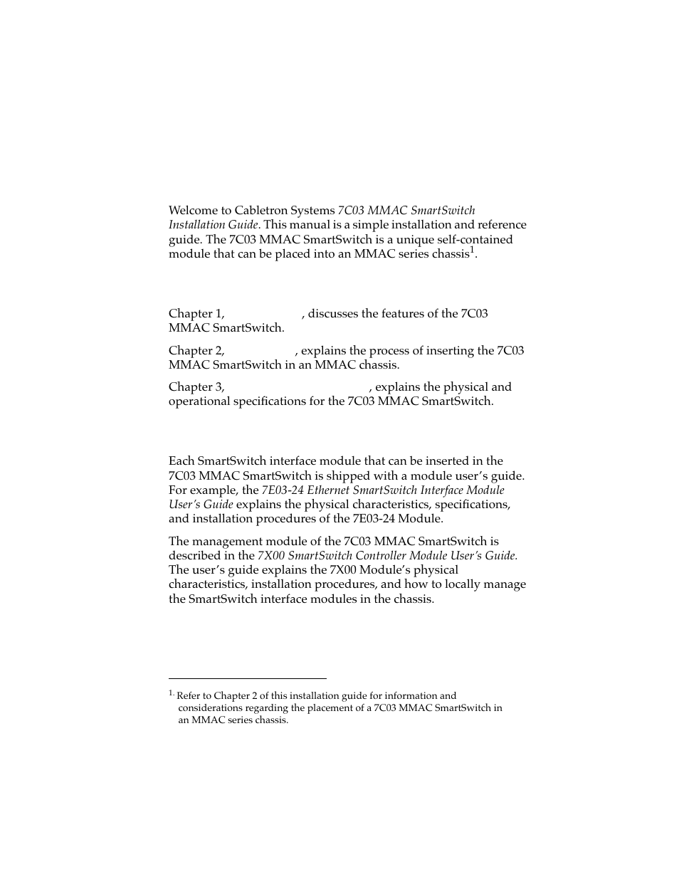 Introduction, 1 using this manual, 2 using the smartswitch manual set | Cabletron Systems 7C03 MMAC User Manual | Page 7 / 16