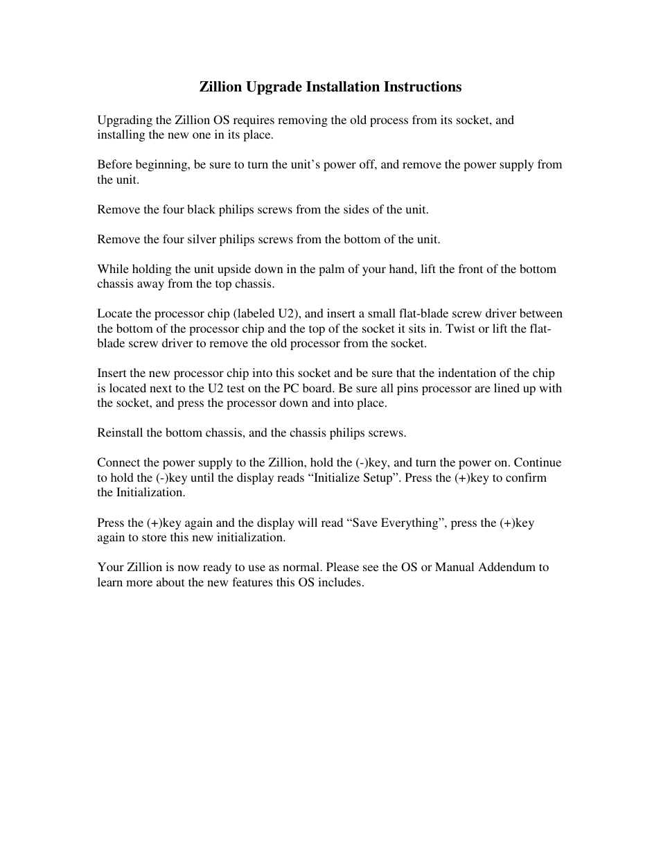 Future Retro Zillion Installation Instructions User Manual | 1 page